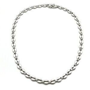 925 Sterling Silver CZ Matte Link Collar Style Chain Necklace 16"